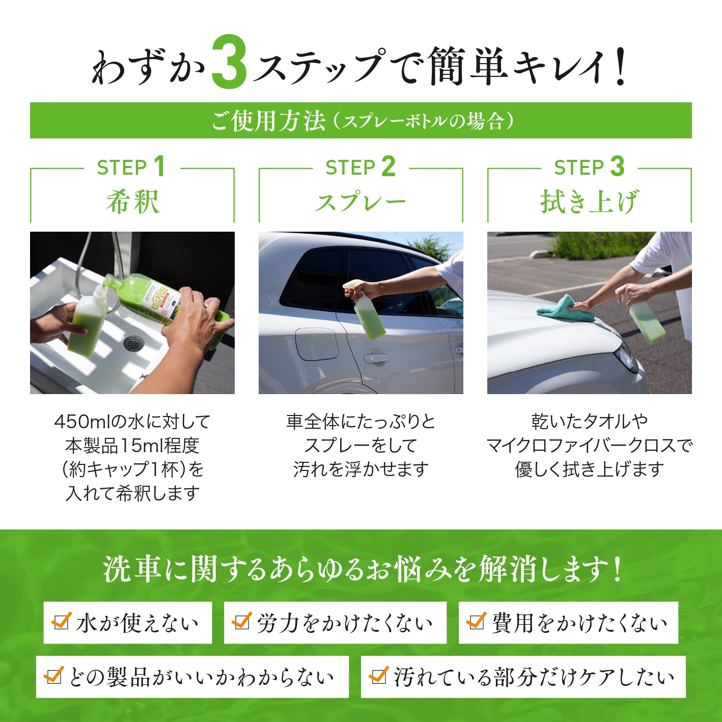 No Rinse Wash & Wax|リンスレスウォッシュ(カルナバワックス入り)